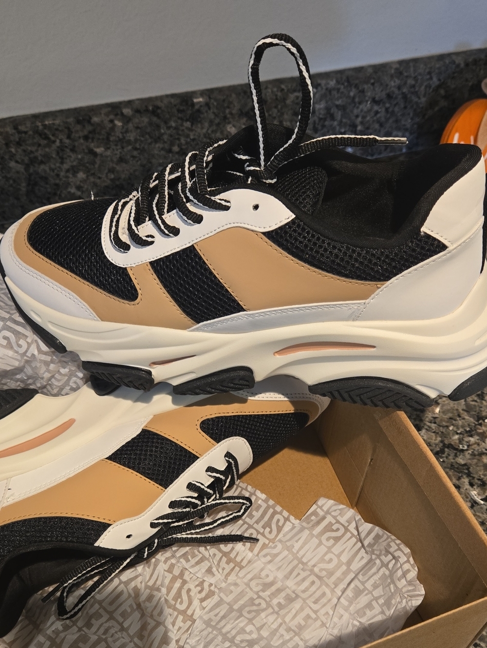 Women's Chunky Fashion Sneakers in Black and Tan